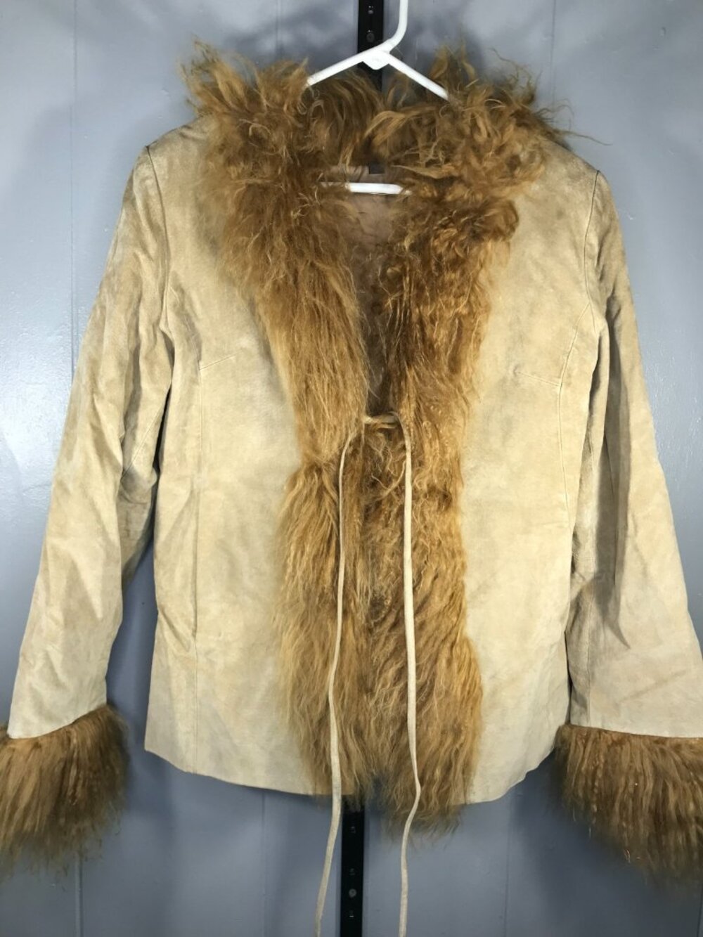 Vintage Penny Lane Coat Brandon Thomas Suede Leather Real Mongolian Fur Boho Md